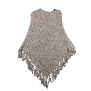 Lulu B Colorful Comfy Clothing Speckled Knit Fringe Poncho Wrap S M